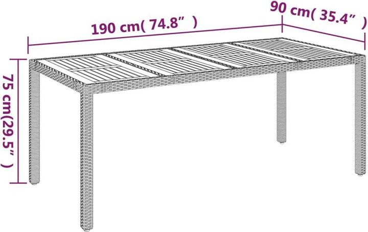 Produktbild vidaXL Gartentisch mit Holzplatte (190 x 90 x 75 cm)