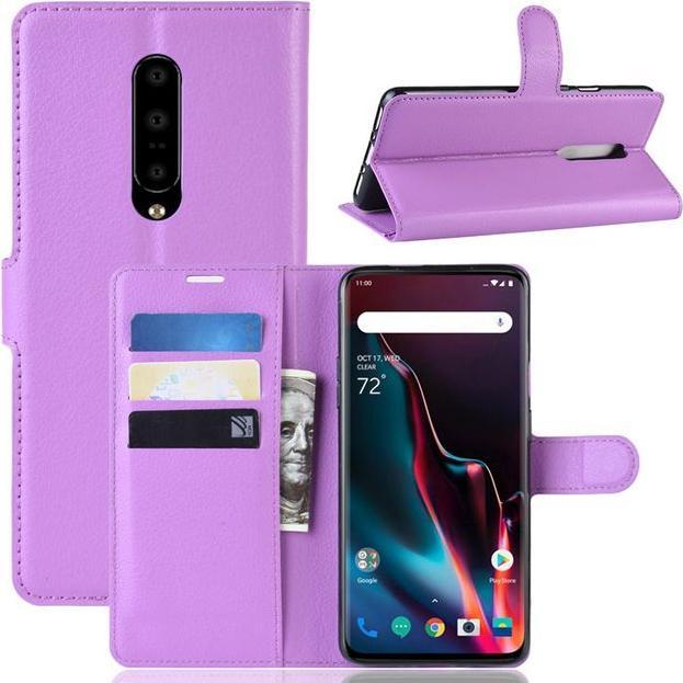 Thumbnail - MU Classic Litchi Leder Bookcover Series (OnePlus 7 Pro), Smartphone Hülle, Violett