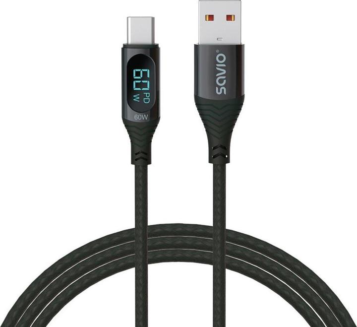 Produktbild Savio Kabel USB USB-A - USB-C 1 m Schwarz (SAVKABELCL-172) (1 m, USB 2.0, 60 W)