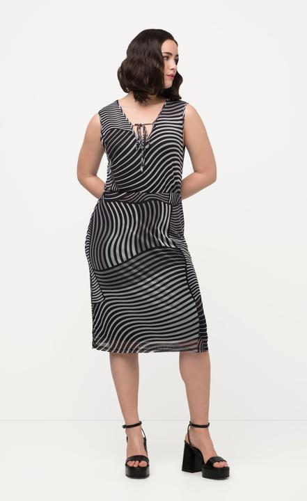 Produktbild Ulla Popken Mesh-Midikleid, grafischer Druck, V-Ausschnitt, ärmellos (44)