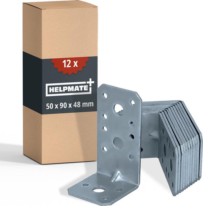 Helpmate Winkelverbinder Sicke, 50 × 90 × 48 mm, Stahl, galvanisch verzinkt & blau passiviert (Lochplattenwinkel, 12 Stk.)