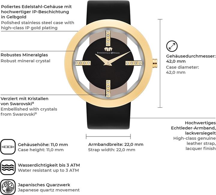 Produktbild Damen Quarzuhr Lucrezia Echtleder schwarz - 4336 (Analoguhr, 42 mm)