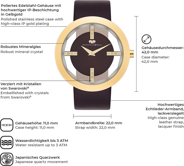 Image du produit Montre à quartz pour femme Lucrezia en cuir véritable brun foncé - 4330 (Montre analogique, 42 mm)