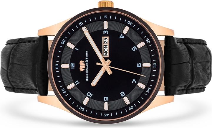 Produktbild Herren Quarzuhr Couragian Echtleder schwarz - 4470 (Analoguhr, 43 mm)