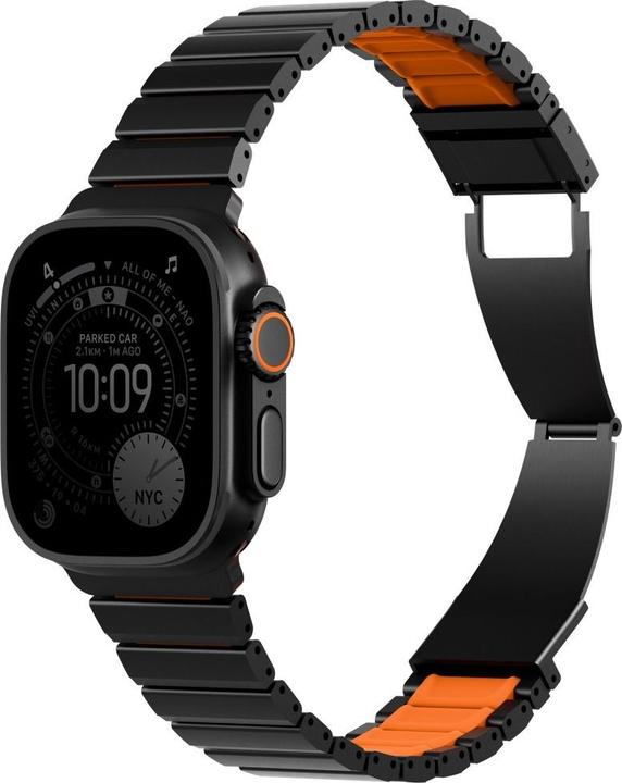 Actual product image Uniq Strova Flex Strap for Apple Watch 44/45/46/49mm Black Orange (Silicone, Stainless steel)