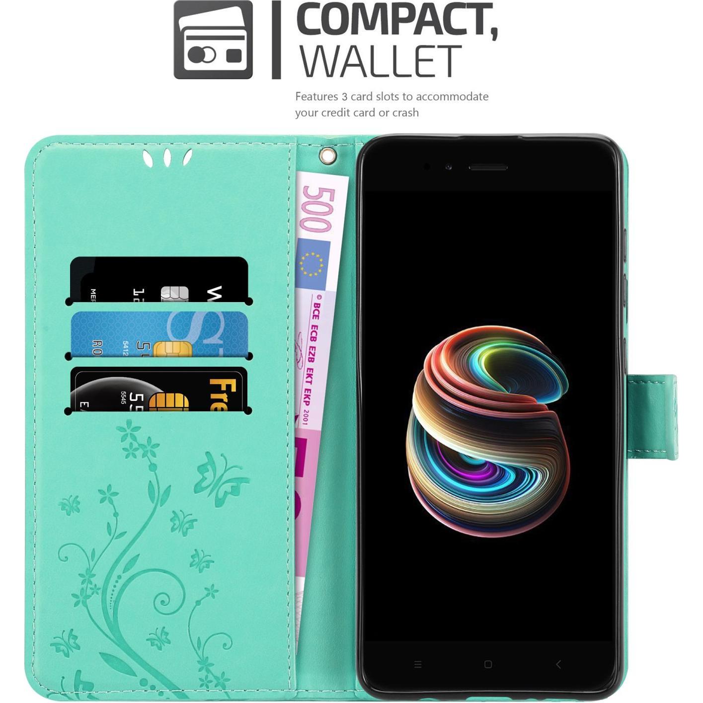 Thumbnail - Cadorabo Flower Book Hülle für Xiaomi Mi A1 / Mi 5X (Xiaomi Mi 5X), Smartphone Hülle, Türkis