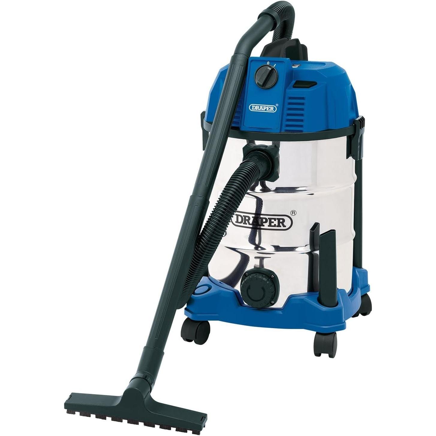 Draper, Aspiratore industriale, 20523 Wet and Dry 1600W Vacuum Cleaner with 30 Litre Stainless Steel Tank Blue