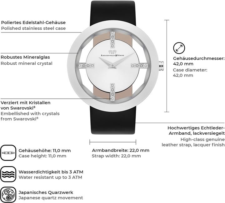Produktbild Damen Quarzuhr Lucrezia Echtleder schwarz - 4338 (Analoguhr, 42 mm)