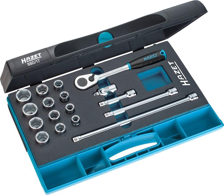 HAZET Steckschlüssel Satz 880/17 ∙ Vierkant10 mm (3/8 Zoll) ∙ Aussen Sechskant-Tractionsprofil ∙ 10 … (14 mm, 12 mm, 11 mm, 10  mm, 20 mm, 22 mm, 19 mm, 21 mm, 17 mm, 18 mm, 15 mm, 16 mm, 13 mm)