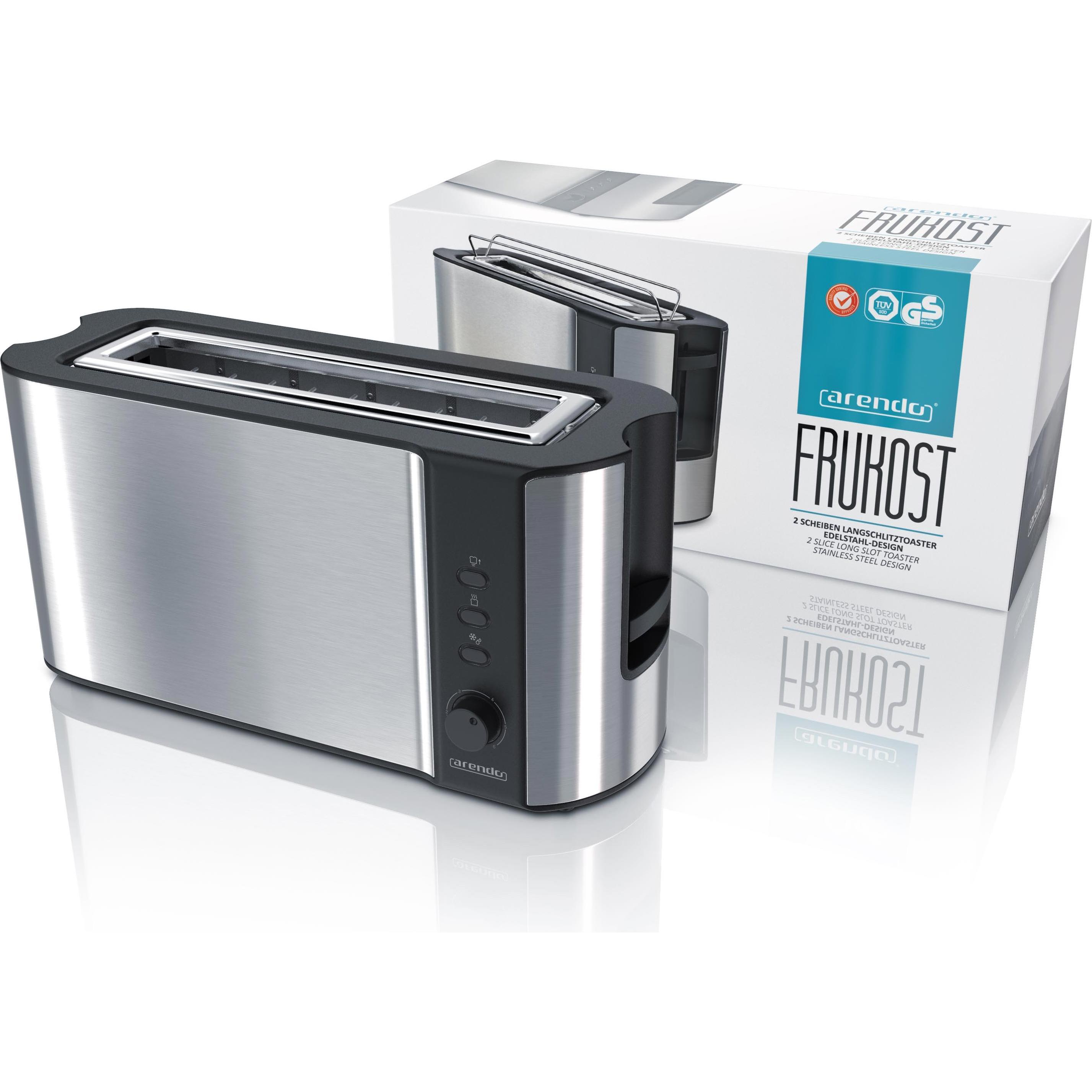Thumbnail - Arendo Toaster Edelstahl Langschlitz 2 Scheiben, Doppelwand, Brötchenaufsatz, Display mit Restzeitanzeige, Toaster, Silb...