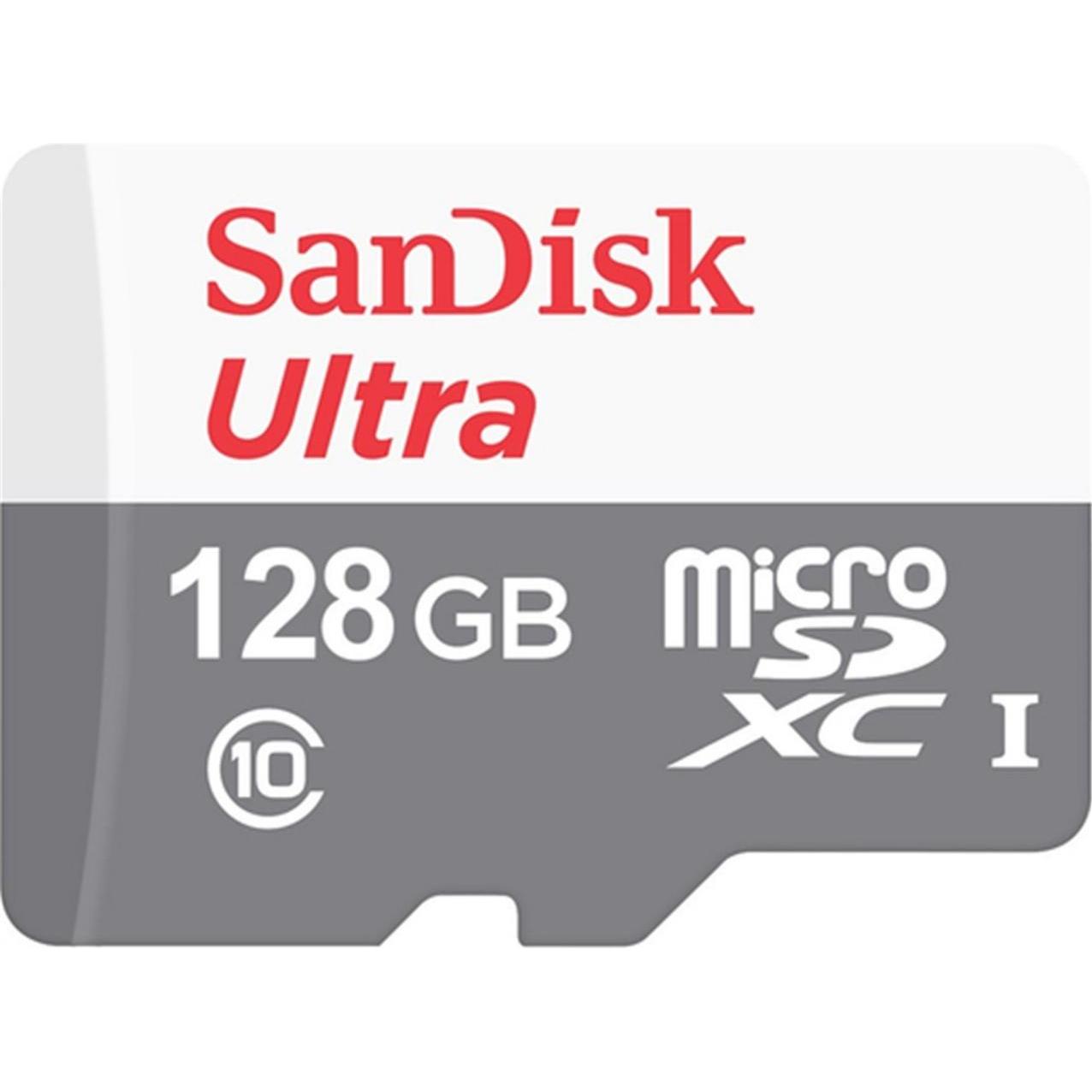 SanDisk Ultra (128 GB, microSDXC, U1, UHS-I), Speicherkarte, Rot, Grau