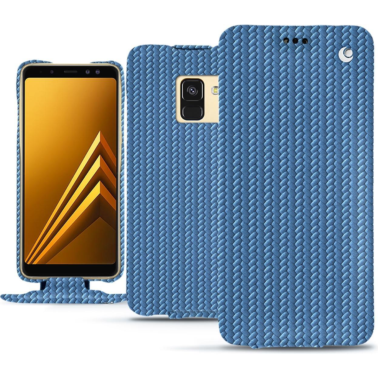 Noreve Lederschutzhülle vertikal (Samsung Galaxy A8 (2018)), Smartphone Hülle, Blau