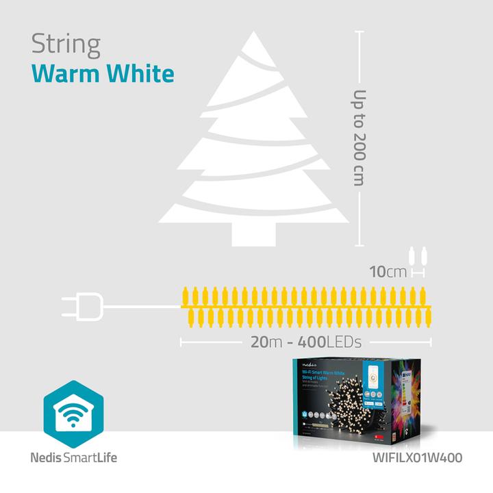 Actual product image Nedis SmartLife Decorative LED | Wi-Fi | Warm White | 400 LED's | 20 m | Android™ / IOS (20 m)