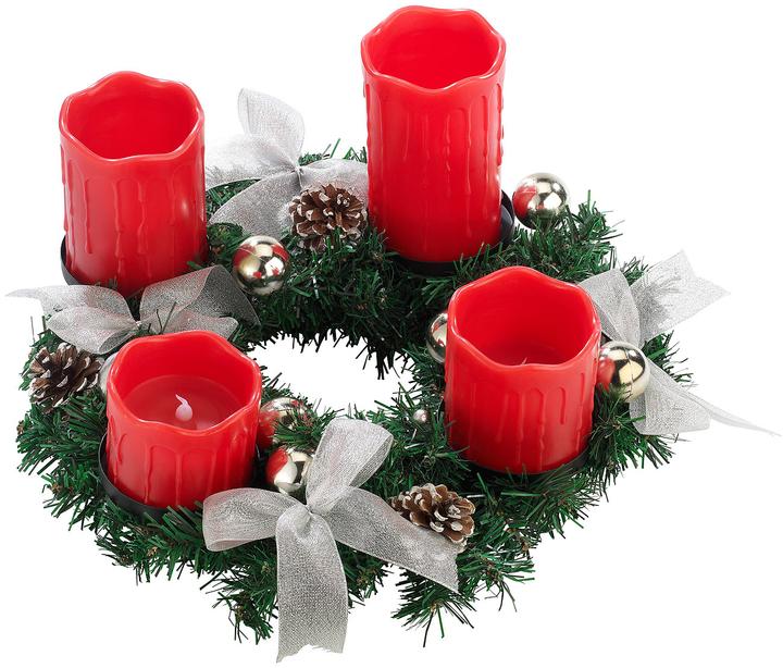 Produktbild Britesta Adventskranz mit roten LED-Kerzen, silbern geschmückt