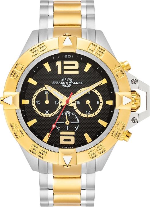 Spears & Walker Montre à quartz pour homme Varus II en acier inoxydable argenté/or jaune - 23244 (Chronographe, 50 mm)