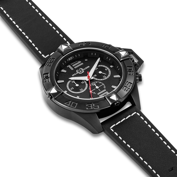 Image du produit Spears & Walker Montre à quartz pour homme Varus II en cuir véritable noir - 23250 (Chronographe, 50 mm)