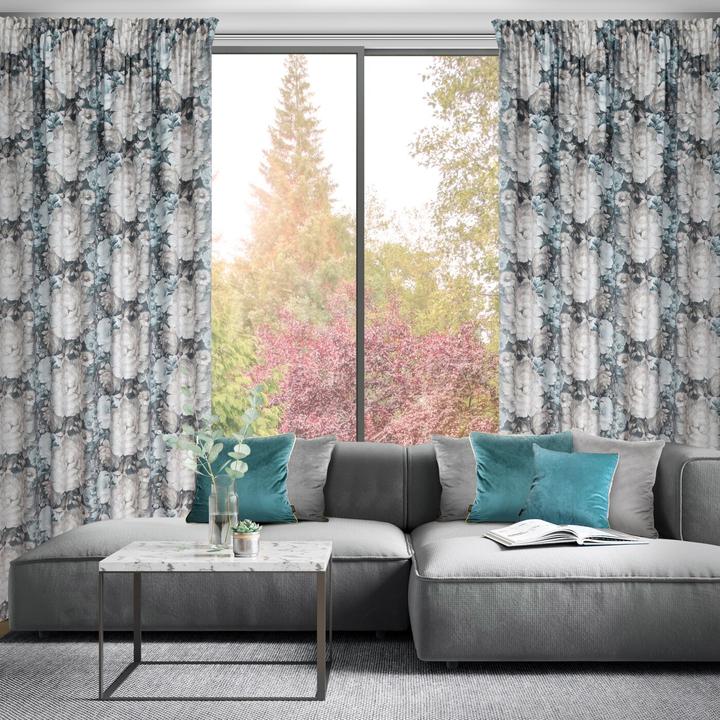 Immagine prodotto Eurofirany Tenda pronta LUCIA, in velluto, decorata con un bellissimo motivo floreale, crema, blu, 140 x 270 (140 x 270 cm)