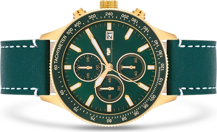 Produktbild Herren Chronograph Karthago II Echtleder grün - 23554 (Chronograph, 43 mm)