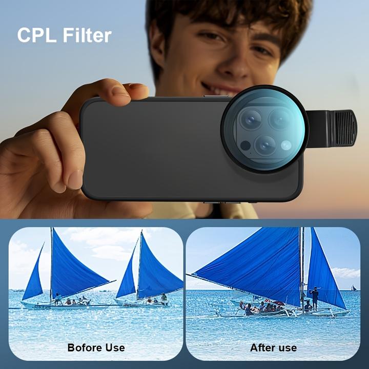 Immagine prodotto PhoneLook Professioneller Polarisationsfilter für Smartphone (iPhone, Samsung) mit drehbarem Clip, HD-Farbenwi