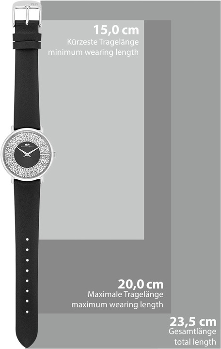 Immagine prodotto Orologio al quarzo da donna Pamina in vera pelle nera - 23870 (Orologio da polso analogico, 36 mm)
