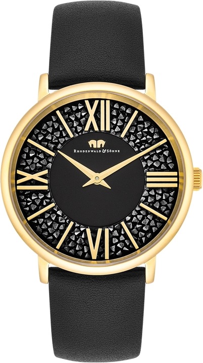 Immagine prodotto Orologio al quarzo da donna Pamina in vera pelle nera - 23876 (Orologio da polso analogico, 36 mm)