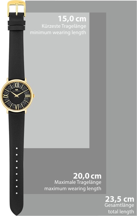 Immagine prodotto Orologio al quarzo da donna Pamina in vera pelle nera - 23876 (Orologio da polso analogico, 36 mm)
