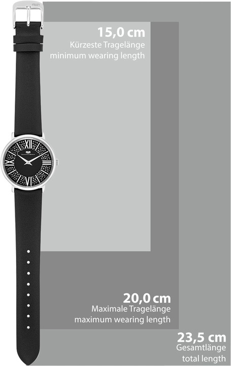 Immagine prodotto Orologio al quarzo da donna Pamina in vera pelle nera - 23866 (Orologio da polso analogico, 36 mm)