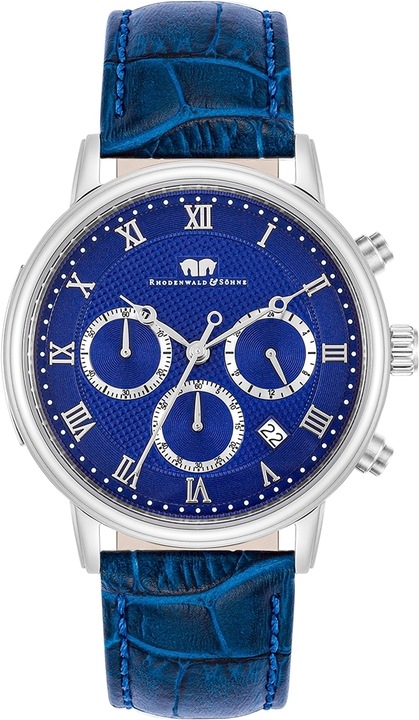 Herren Chronograph Moonlight Echtleder blau - 26503 (Chronograph, 40 mm)