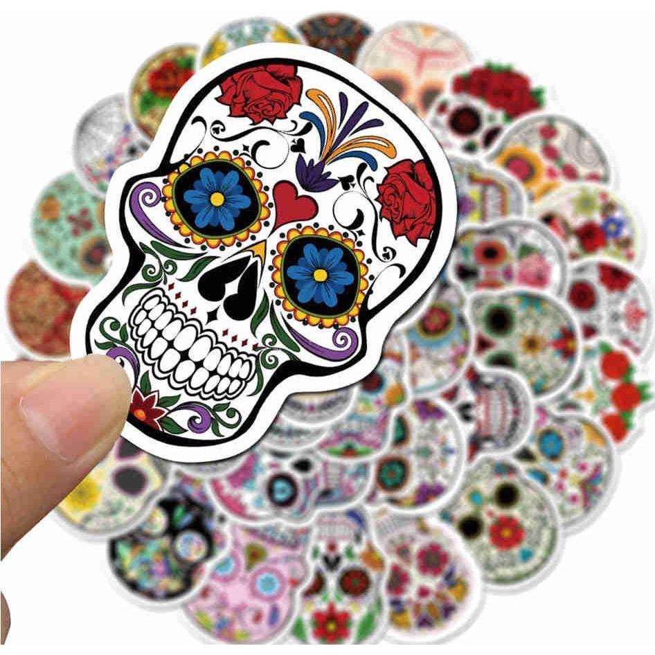 JTI, Sticker, Aufkleber - bunte Totenköpfe - 50 Stk