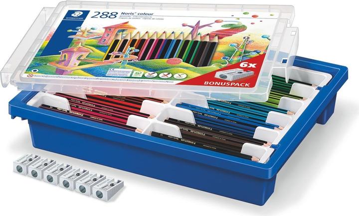 Produktbild Staedtler Buntstift Noris Colour, 288er Kunststoffbox (Gelb, Rot, Magenta, Blau, Lichtblau, Orange, Pfirsich, Grün, Rotlila, Van Dyke Braun, Schwarz, Gelbgrün, 288 x)