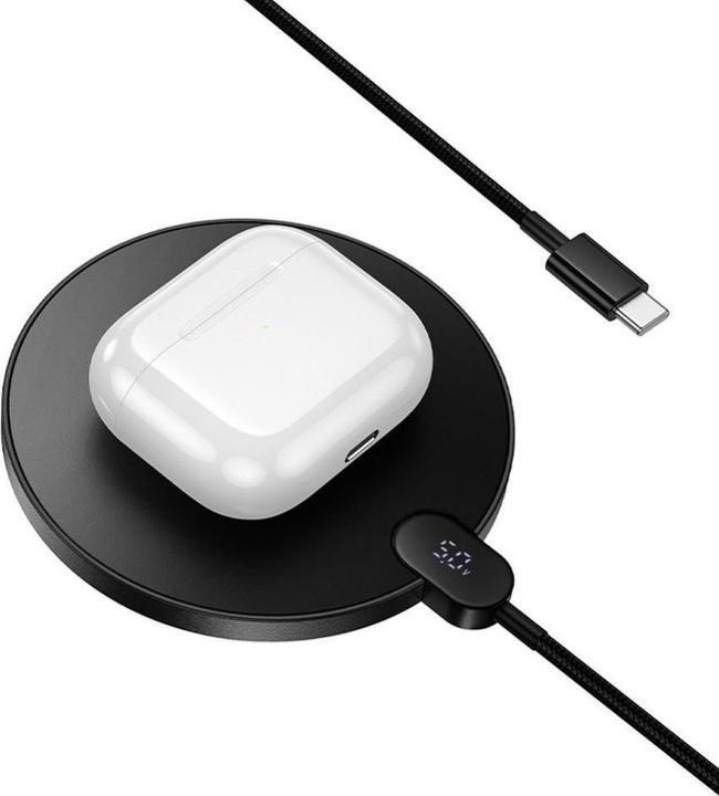 Productafbeelding Hoco Draadloze oplader 15W met kabel USB C en digitaal display CW62 zwart CW62 zwart (6942007654517) (15 W)