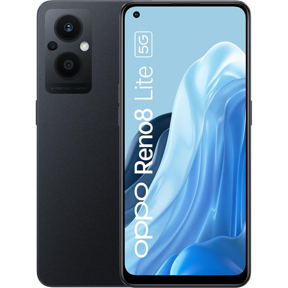 OPPO Reno 8 Lite (128 GB, Cosmic Black, 6.43", Dual SIM, 5G), Smartphone, Schwarz