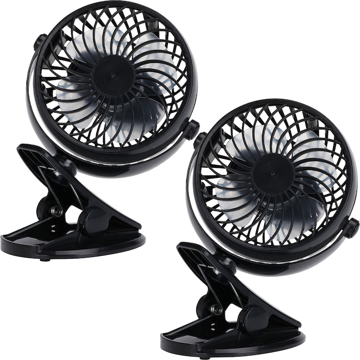 Produktbild H & S Collection 2er-Set Mobiler Ventilator mit Klemme, 3 Modi, schwarz, Akkubetrieb