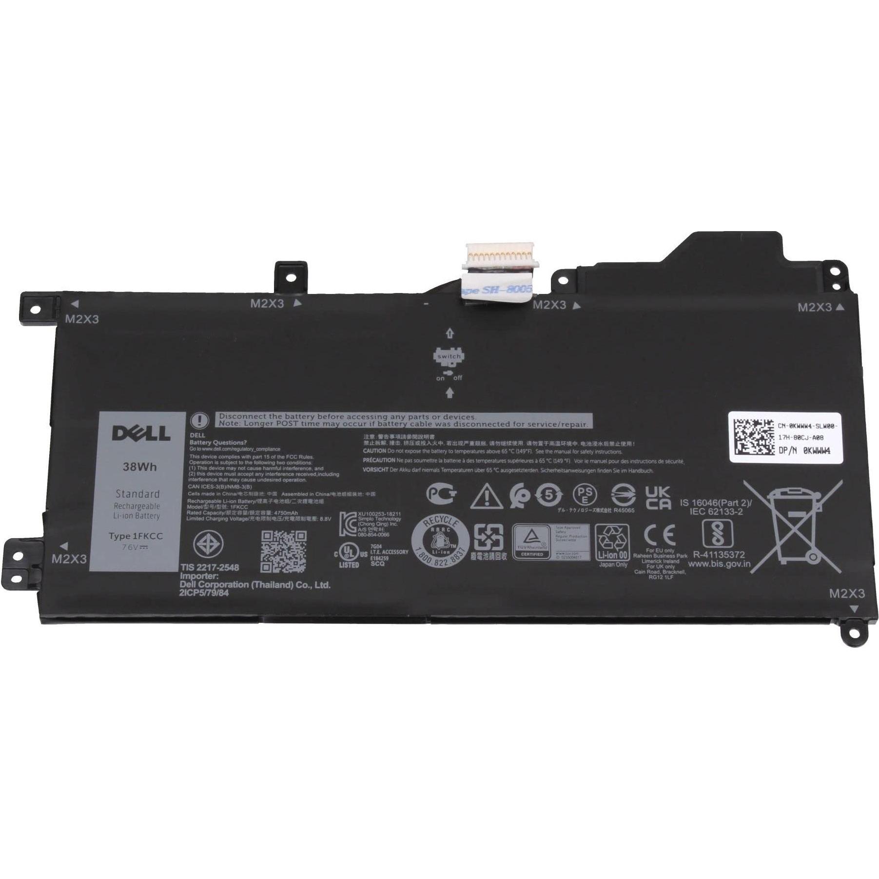 Dell Battery, 38WHR, 2 Cell (2 Zellen, 5000 mAh), Notebook Akku