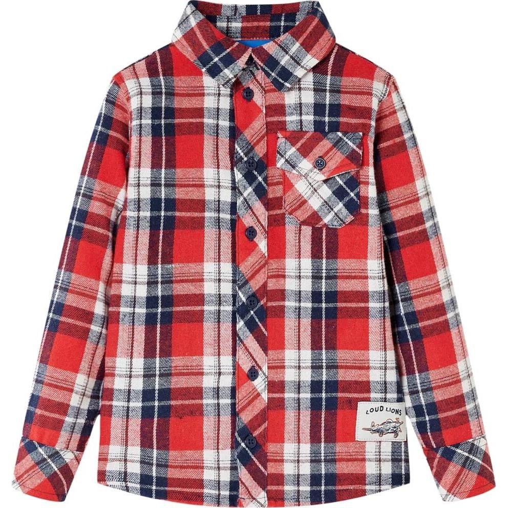 VidaXL, Jungen, Hemd, Kinderhemd Karomuster Rot und Marineblau 104,Material: 100, Rot, (104)