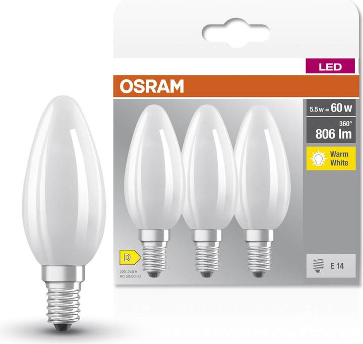 Produktbild Osram Kerze (E14, 5.50 W, 806 lm, 3 x, D)