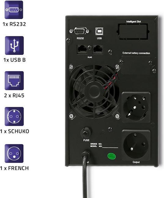 Immagine prodotto Qoltec 53042 Gruppo di continuità| On-line| Onda sinusoidale pura| 1kVA| (1000 VA, 800 W, Doppio convertitore online UPS)
