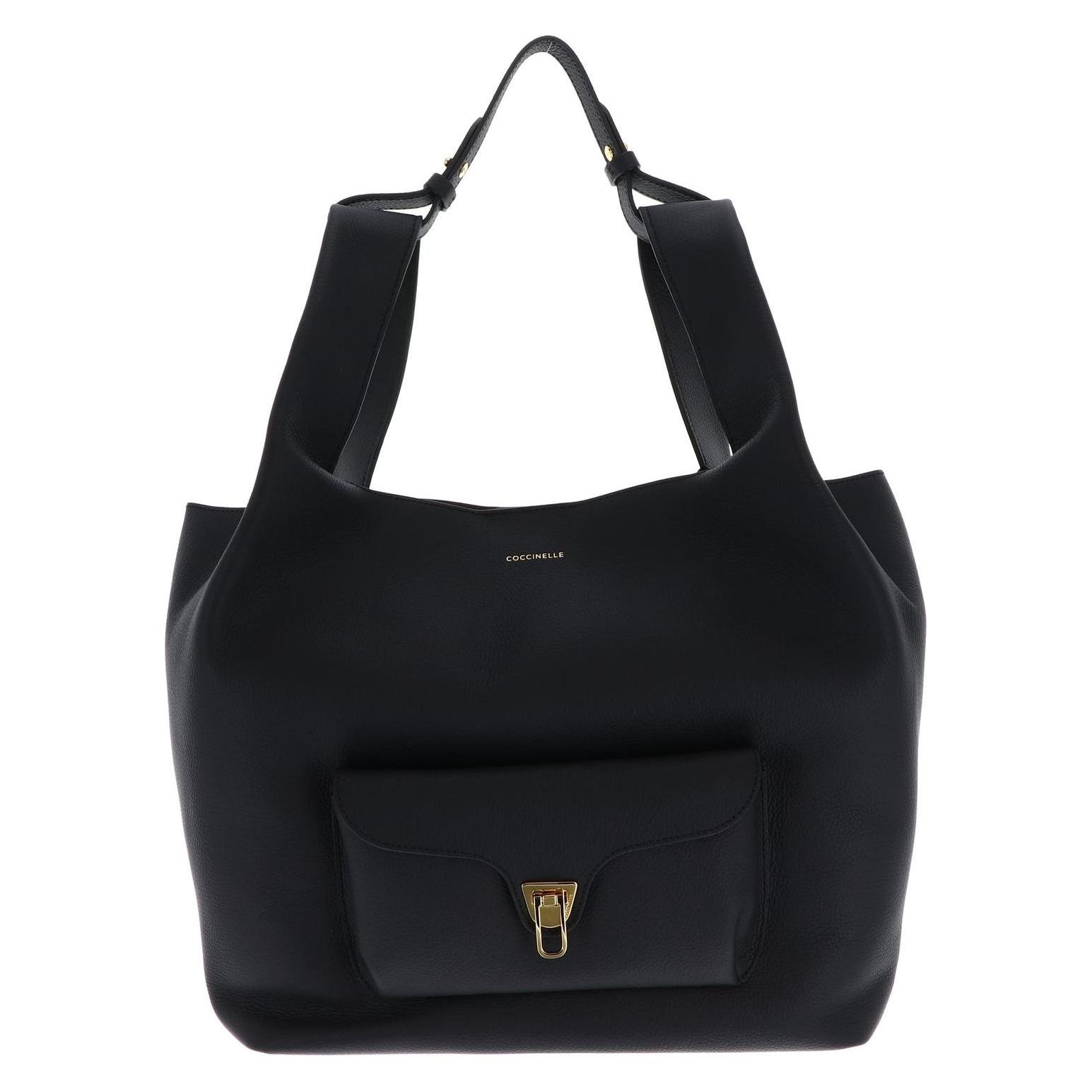 Coccinelle, Damen, Handtasche, Beat Shopping Double Grainy Leather Handbag, Schwarz