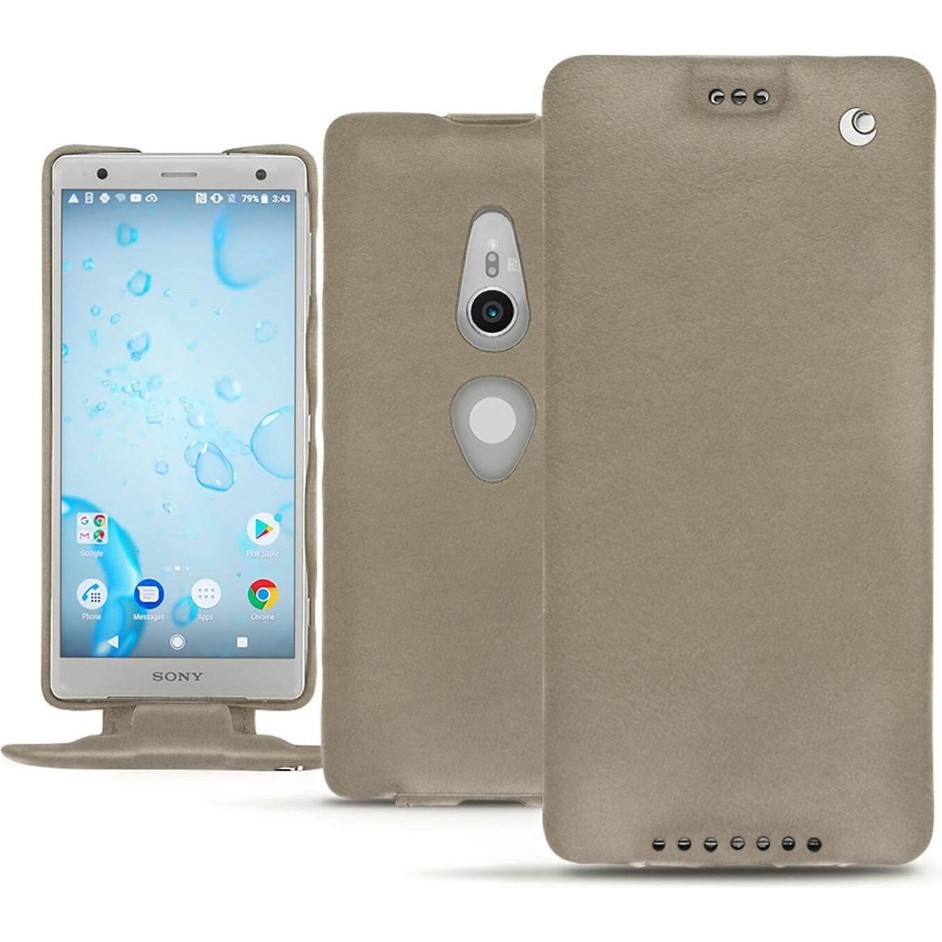 Noreve Lederschutzhülle vertikal (Sony Xperia XZ2), Smartphone Hülle, Beige