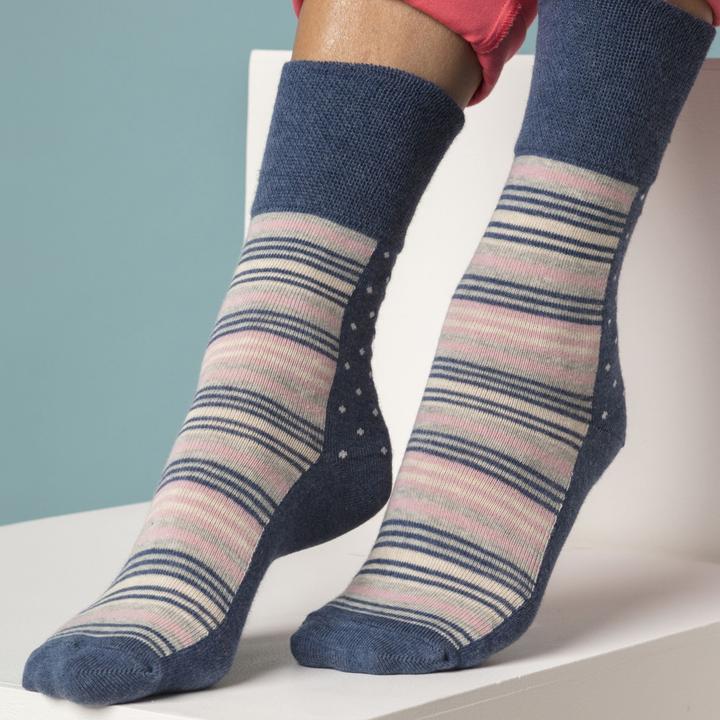 Produktbild Gentle Grip 6er Pack Baumwolle Socken Ohne Gummi Bunt | Ödem Socken Muster (6er Pack, 37 - 42)