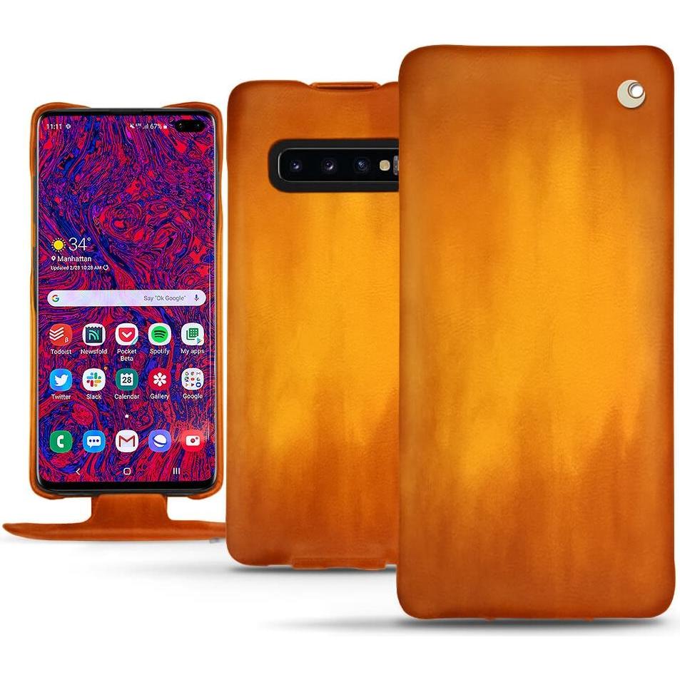 Noreve Lederschutzhülle vertikal (Samsung Galaxy S10+), Smartphone Hülle, Orange