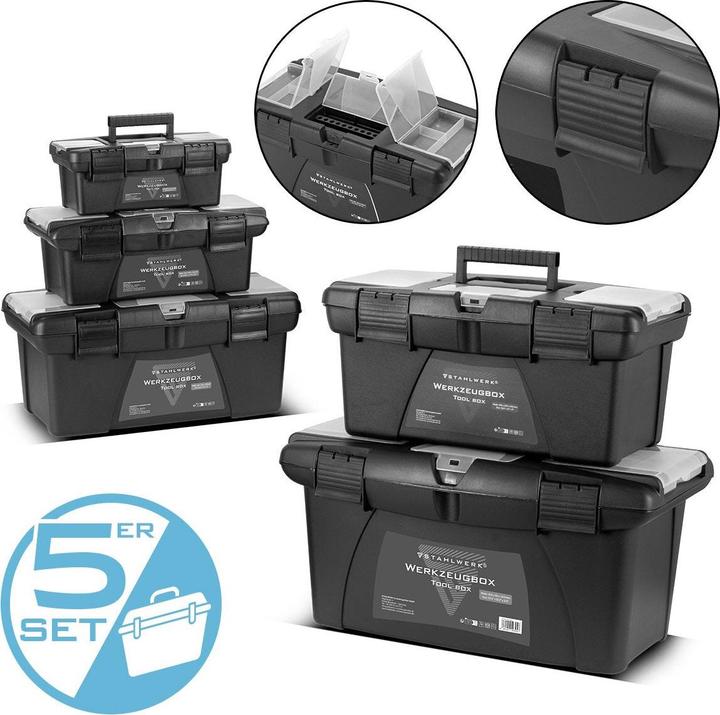 Stahlwerk Toolbox Set mit 5 leeren Werkzeugkisten Modul-System Werkzeugkasten (5 Teile)