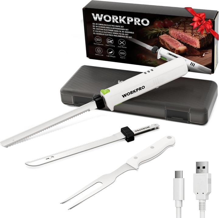 Workpro Elektromesser Set mit Akku (20 cm)