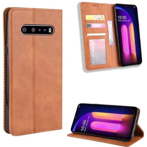 Thumbnail - MU Classic Retro Leder Bookcover Series (LG V60 ThinQ 5G), Smartphone Hülle, Braun