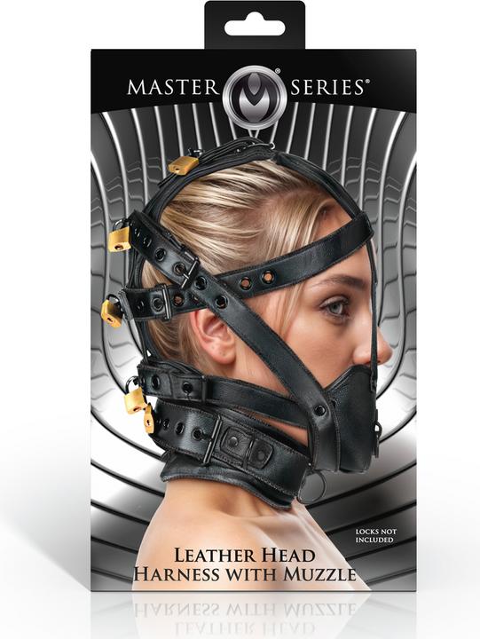 Image du produit XR Brands Leather Head Harness with Muzzle - Black