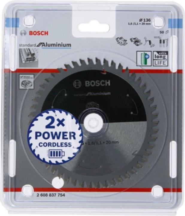 Productafbeelding Bosch Professional Zubehör Cirkelzaagblad Standaard voor Aluminium, 136x1,6/1,1x20, 50 tanden