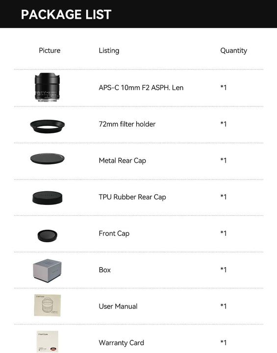 Actual product image TTArtisan APS-C 10mm F2 ASPH. (Canon RF, APS-C / DX)