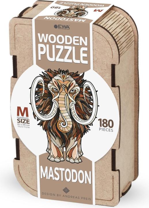 Actual product image Eco Wood Art Wooden puzzle M - Mastadon (in a wooden box with 180 pieces) (180 pieces)