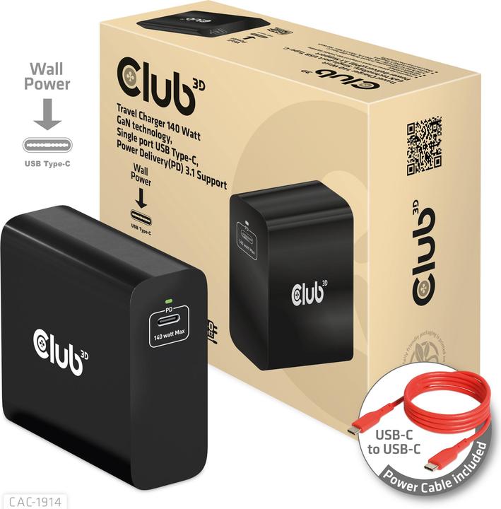 Club 3D Club3D Charger 1xUSB Type C, PD 140W retail (140 W, 1 portion)