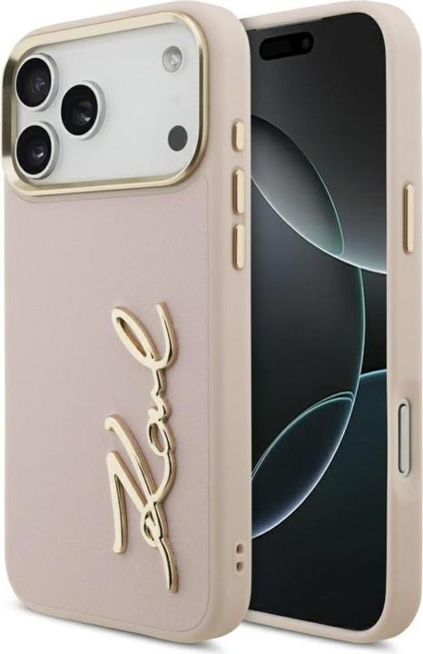 Actual product image Karl Lagerfeld case PU leather case with Karl script logo and metal camera buttons for iPhone 17 Pro (Apple iPhone 17 Pro Max)